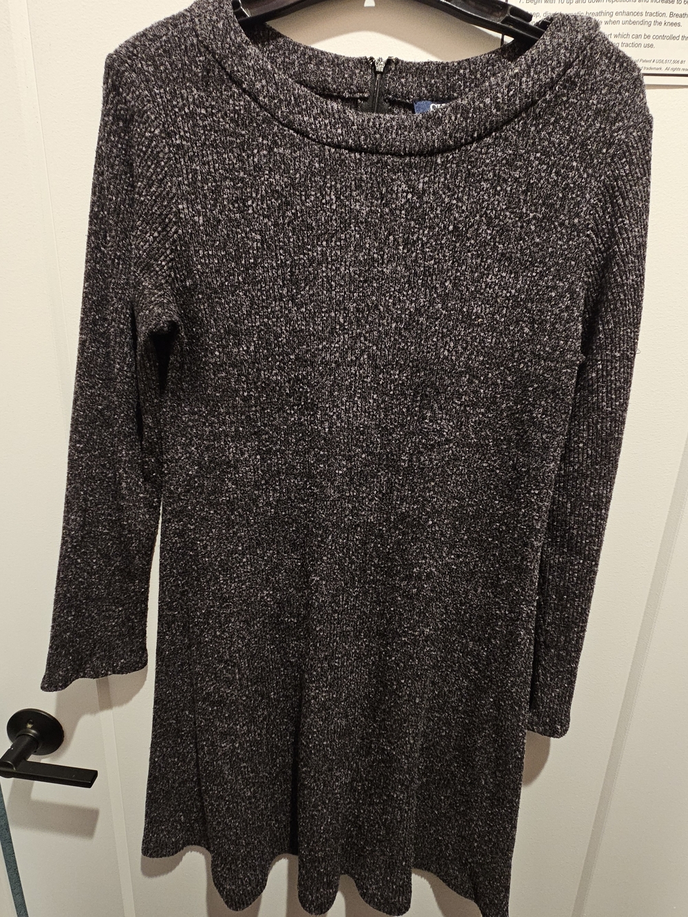 Chaps Long Sleeve Knit Dress in Black and Silver Marle